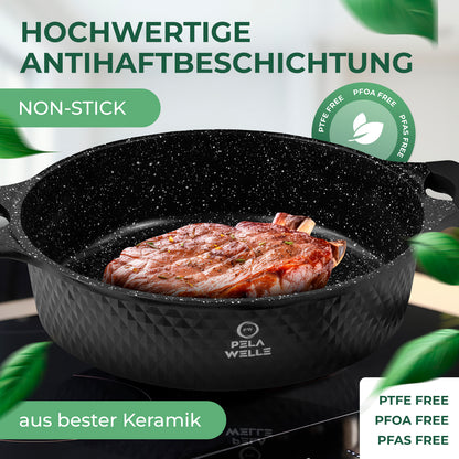 Pela Welle® Topfset Induktion [15-teilig Keramik] inkl. Küchenhelfer, schwarz
