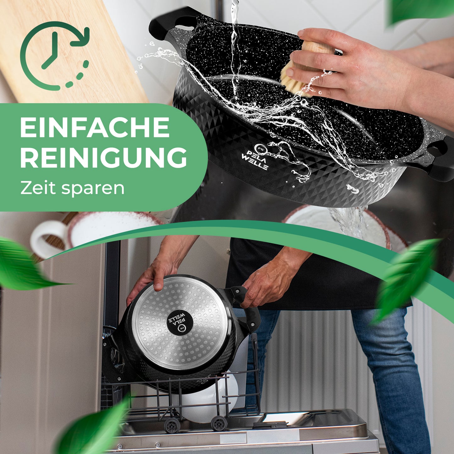 Pela Welle® Topfset Induktion [15-teilig Keramik] inkl. Küchenhelfer, schwarz