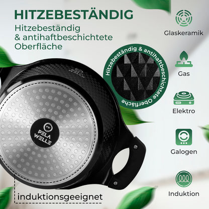 Pela Welle® Topfset Induktion [15-teilig Keramik] inkl. Küchenhelfer, schwarz